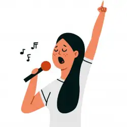 Ilustração de uma pessoa com um microfone cantando notas agudas